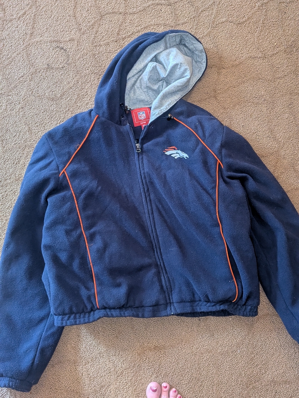 NFL Navy and Orange Logo  Denver Broncos Hooded Fleece Jacket Coat Women's XL